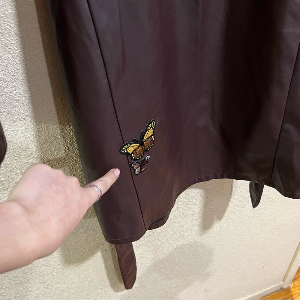 Marissa Webb Brown Faux Leather Shirtdress with butterflies - Picture 7 of 10